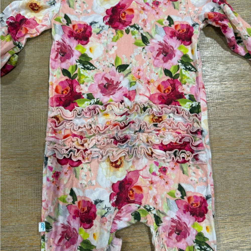 Posh Peanut Floral Footie - Pink and Cream - Picture 6 of 6